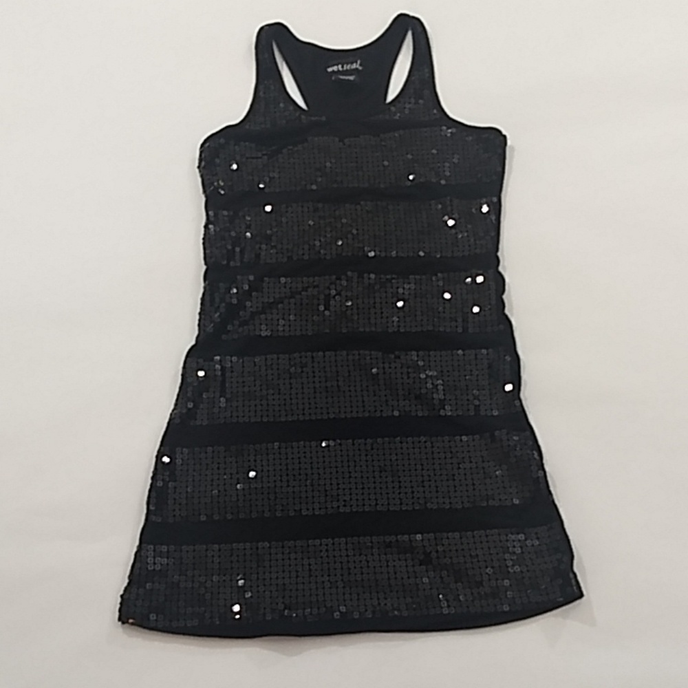 Wet Seal Black Sequined Mini Dress Sz XS Stretch